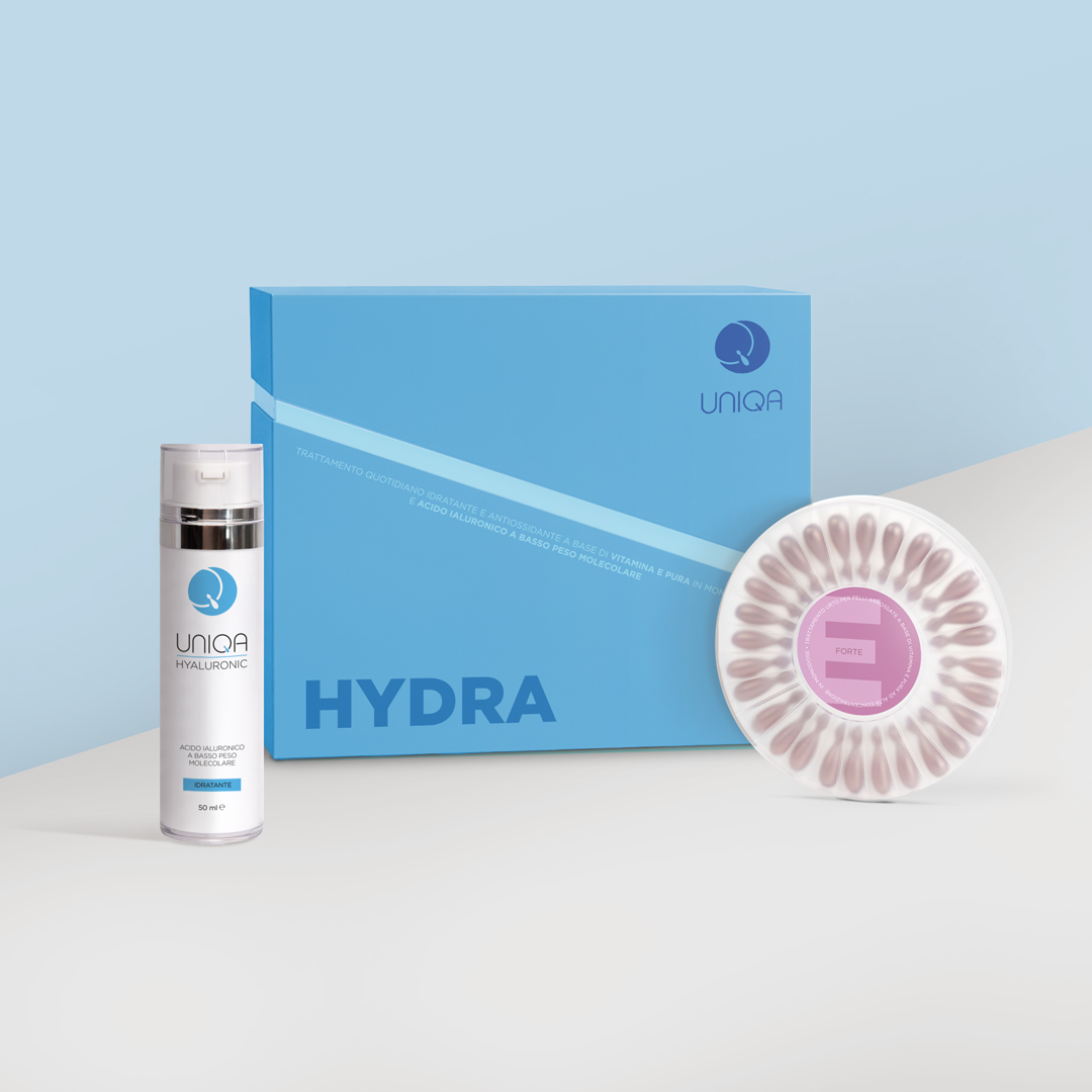 UNIQA HYDRA cofanetto con Vitamina E Forte in monodose e Acido Ialuronico a basso peso molecolare - Idratante