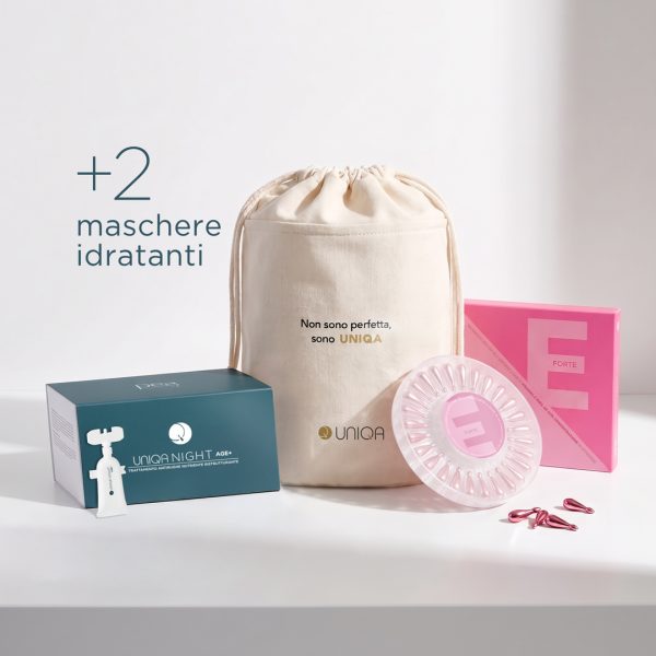 Good Night Bag UNIQA - Skincare viso per la notte con Vitamina E Forte, Crema Notte e due maschere idratanti