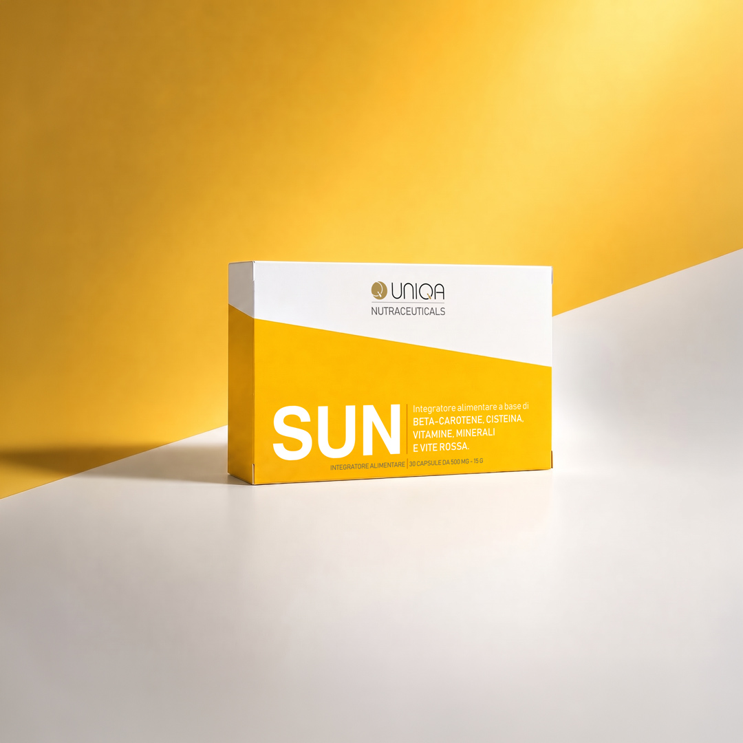 UNIQA NUTRACEUTICALS SUN - Integratore alimentare a base di BETA-CAROTENE, CISTEINA, VITAMINE, MINERALI E VITE ROSSA
